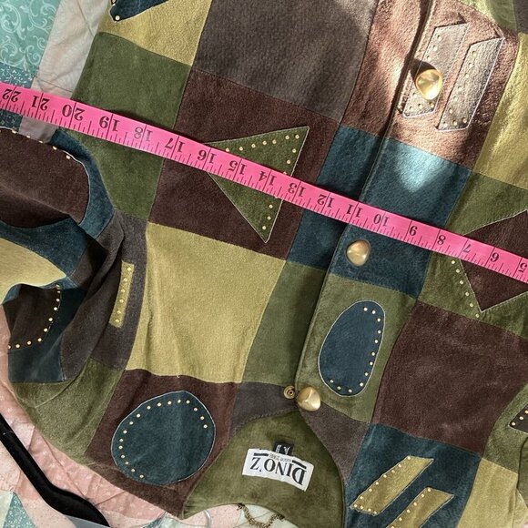 Vintage Dino'z Suede Patchwork Jacket Womens Leather 80s 90s Art to Wear - Picture 7 of 10